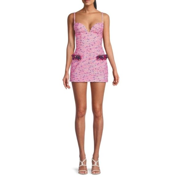 AREA Embellished crystal grape FUCHSIA Wool Blend Mini Dress Size 14 - Picture 1 of 13